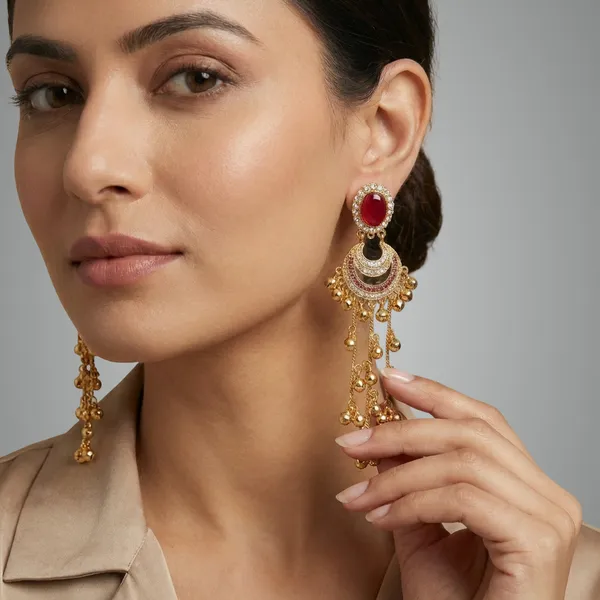 Red_And_Gold_Elegant_Stone_Chandbali_Earrings_With_Golden_Beads_For_Women
