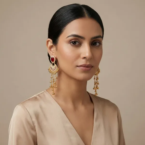 Red_And_Gold_Elegant_Stone_Chandbali_Earrings_With_Golden_Beads_For_Women