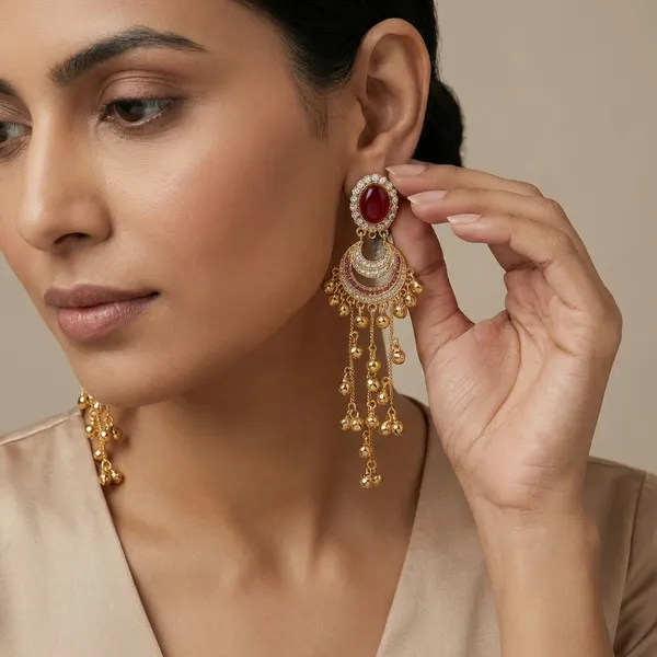 Red_And_Gold_Elegant_Stone_Chandbali_Earrings_With_Golden_Beads_For_Women