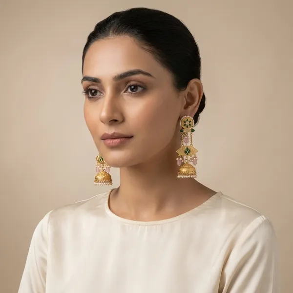 Green_And_Gold_Traditional_Plated_Kundan_Jhumka_Earrings_With_Stones_Pearl_Detailing_For_Women
