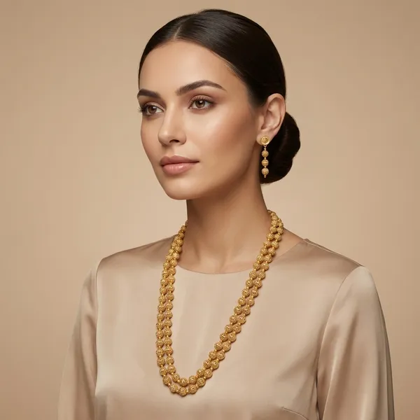 Gold_Golden_Beaded_Double_Layer_Necklace_Set_With_Matching_Earrings_For_Women