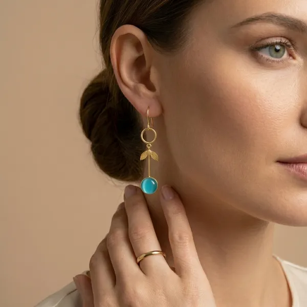 Turquoise_And_Gold_Tone_Dangling_Earrings_With_Stone_Leaf_Design_For_Women