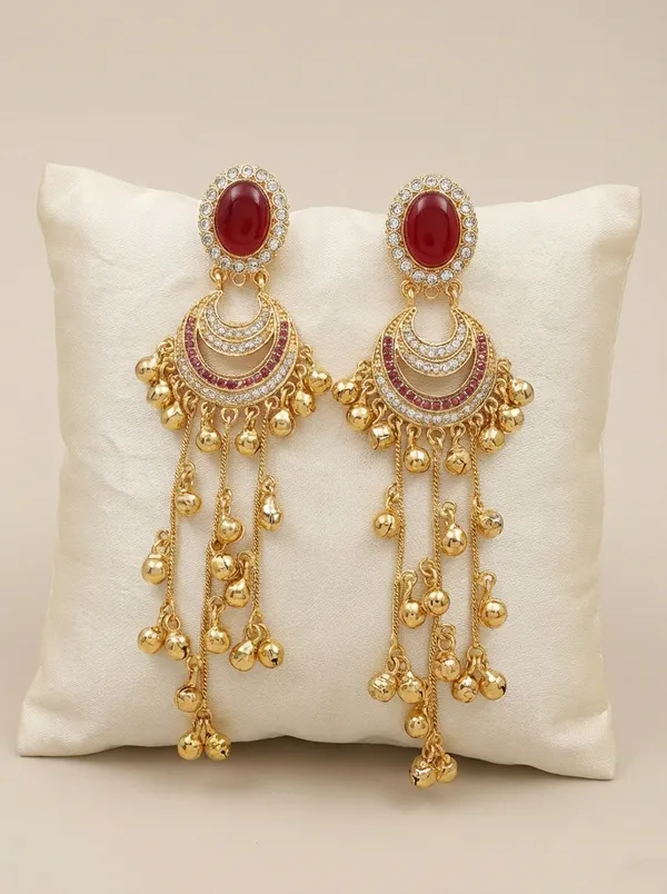 Red_And_Gold_Elegant_Stone_Chandbali_Earrings_With_Golden_Beads_For_Women