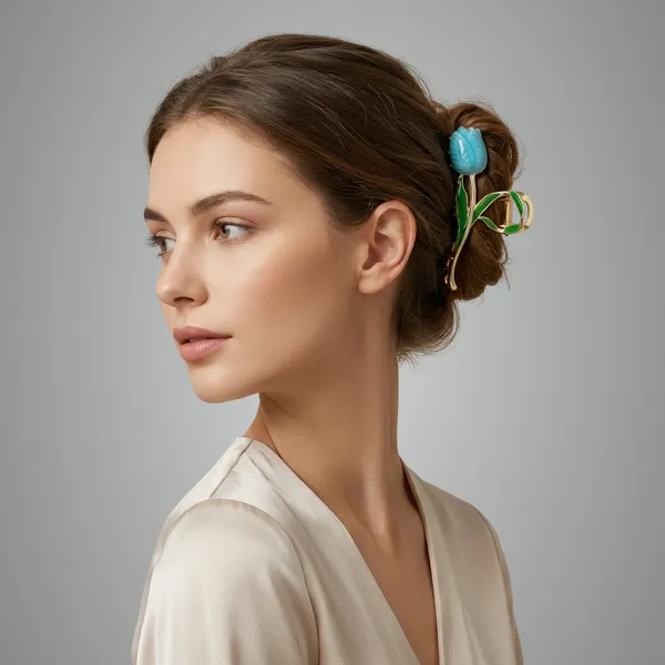 Turquoise_And_Green_Vintage_Gold_Tone_Hair_Claw_Clip_With_Stone_Enamel_For_Women