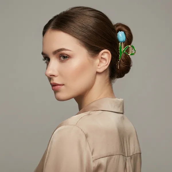 Turquoise_And_Green_Vintage_Gold_Tone_Hair_Claw_Clip_With_Stone_Enamel_For_Women
