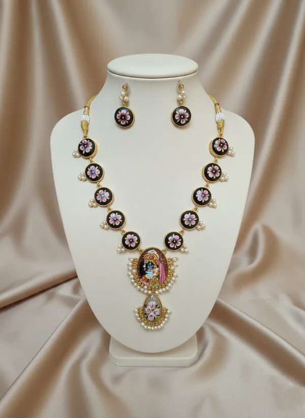 Black_And_Gold_Traditional_Meenakari_Necklace_Set_With_Radha_Krishna_Pendant_Pearl_Detailing_For_Women
