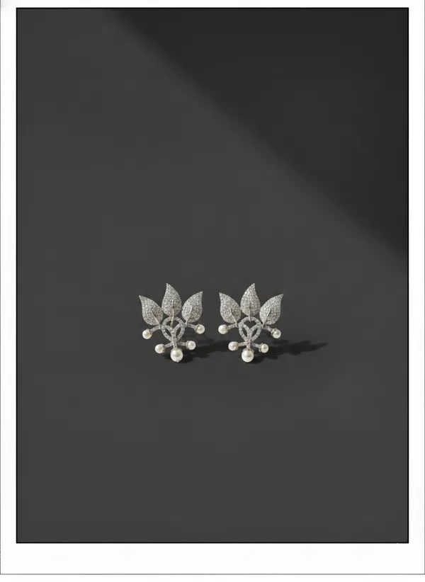 Silver_And_White_Toned_Floral_Crystal_Stud_Earrings_With_Pearl_Drops_For_Women