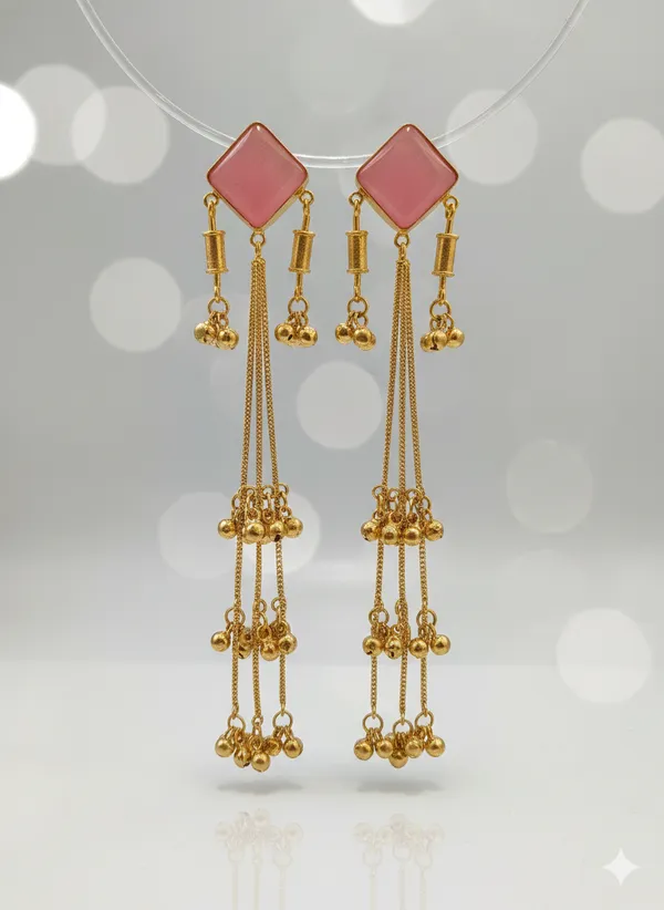Pink_And_Gold_Plated_Stone_Dangler_Earrings_With_Chain_Drops_Ghungroo_Clusters_For_Women