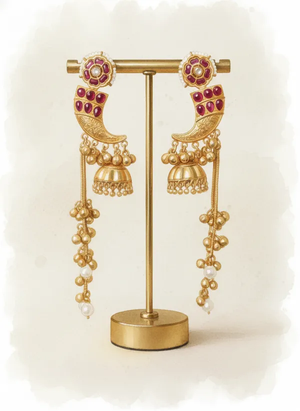 Ruby_And_Gold_Traditional_Toned_Crescent_Jhumka_Earrings_With_Stones_Pearl_Drops_For_Women
