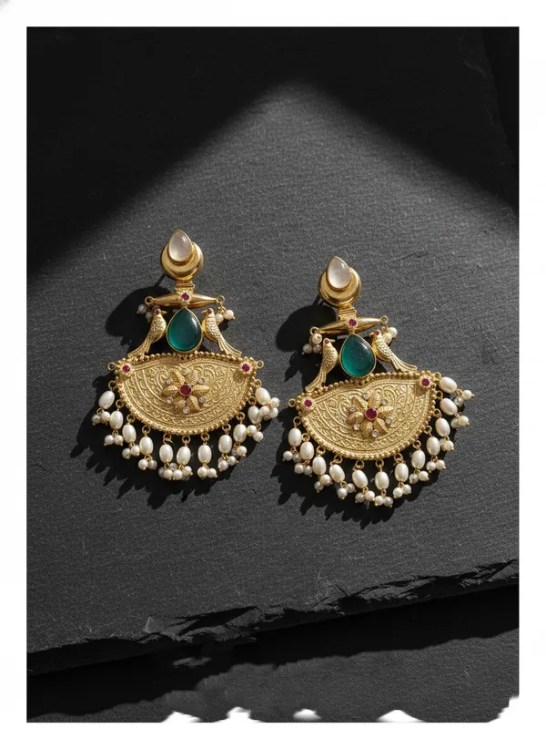 Emerald_And_Ruby_Gold_Traditional_Temple_Earrings_22_K_Plated_With_Emerald_Pearl_For_Women