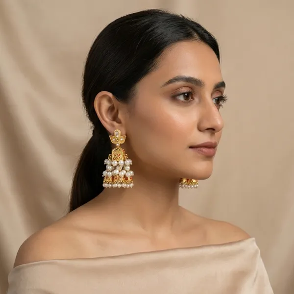 Gold_And_White_Traditional_Plated_Pearl_Jhumka_Earrings_For_Women