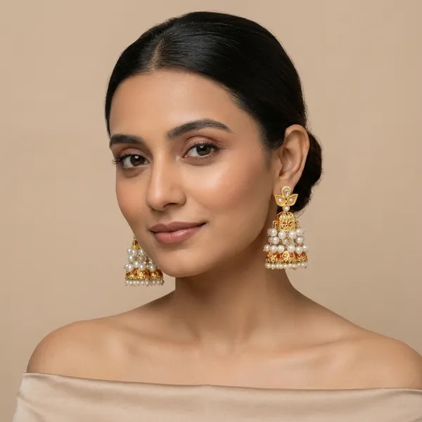 Gold_And_White_Traditional_Plated_Pearl_Jhumka_Earrings_For_Women