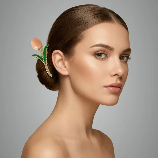 Gold_And_Green_Peach_Golden_Tulip_Hair_Claw_With_Leaf_Stone_For_Women