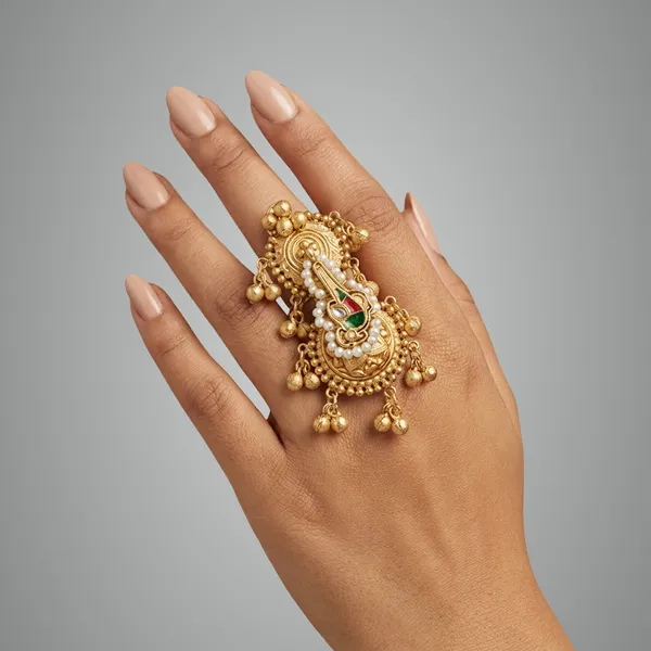 Red_And_Gold_Traditional_Toned_Statement_Ring_With_Enamel_Work_Dangling_Bead_Accents_For_Women