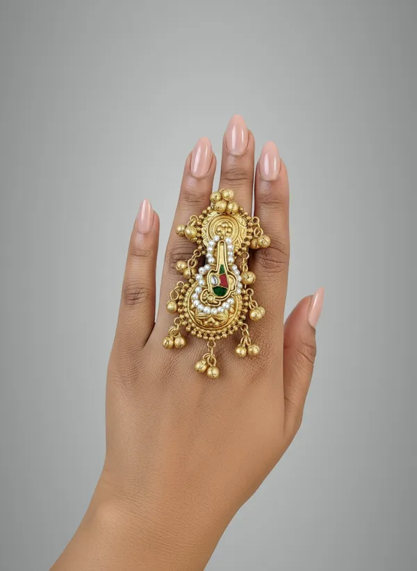 Red_And_Gold_Traditional_Toned_Statement_Ring_With_Enamel_Work_Dangling_Bead_Accents_For_Women