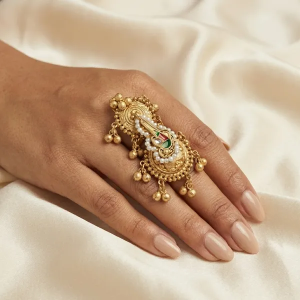 Red_And_Gold_Traditional_Toned_Statement_Ring_With_Enamel_Work_Dangling_Bead_Accents_For_Women