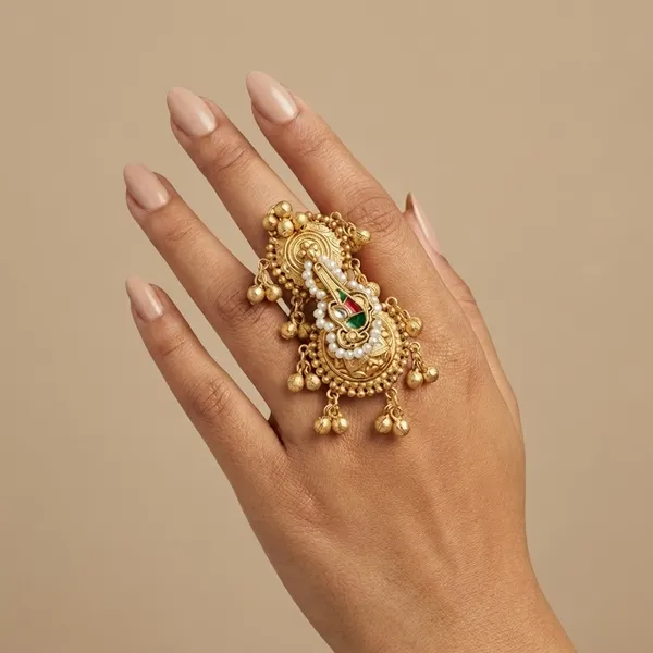 Red_And_Gold_Traditional_Toned_Statement_Ring_With_Enamel_Work_Dangling_Bead_Accents_For_Women