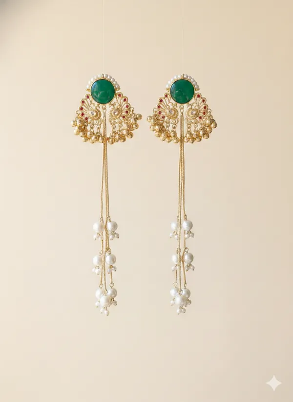 Green_And_Gold_Elegant_Stone_Toned_Drop_Earrings_With_Pearl_Danglers_For_Women
