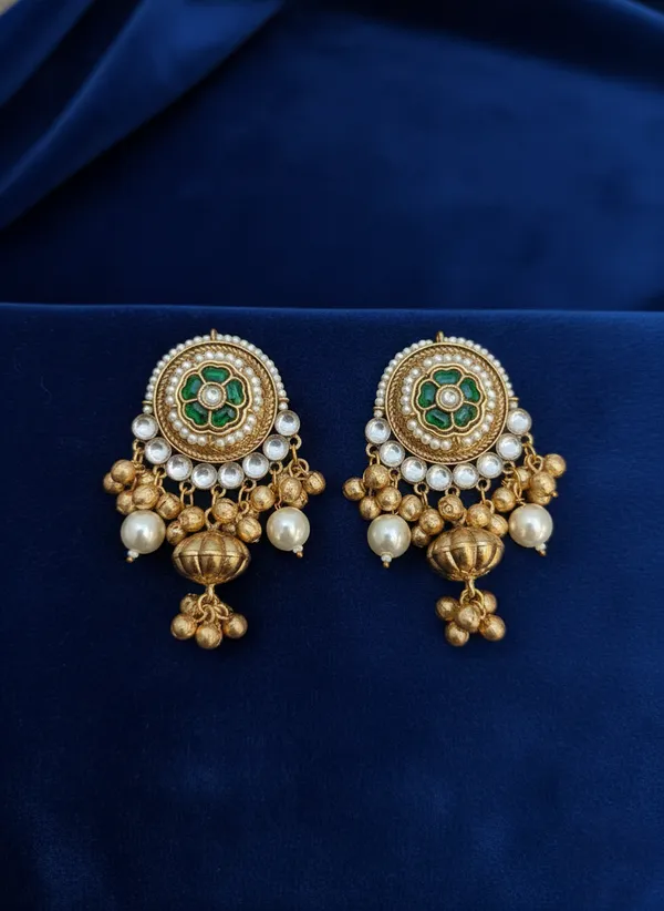 Green_And_Gold_Traditional_Toned_Kundan_Pearl_Drop_Earrings_For_Women