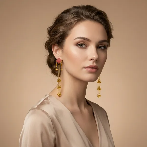 Pink_And_Gold_Plated_Stone_Dangler_Earrings_With_Chain_Drops_Ghungroo_Clusters_For_Women
