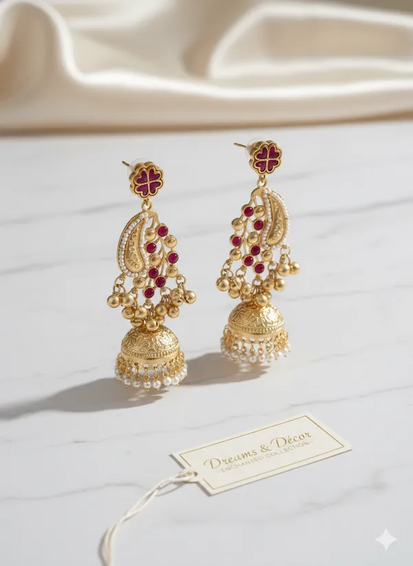 Ruby_And_Gold_Traditional_Plated_Peacock_Jhumka_Earrings_With_Pearl_Detailing_For_Women