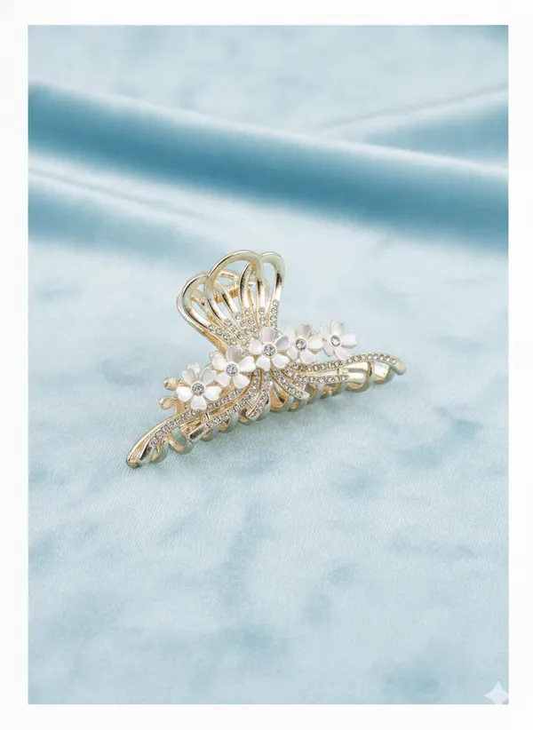 Gold_And_White_Elegant_Floral_Crystal_Hair_Claw_Clip_Tone_With_Pearl_Accents_For_Women