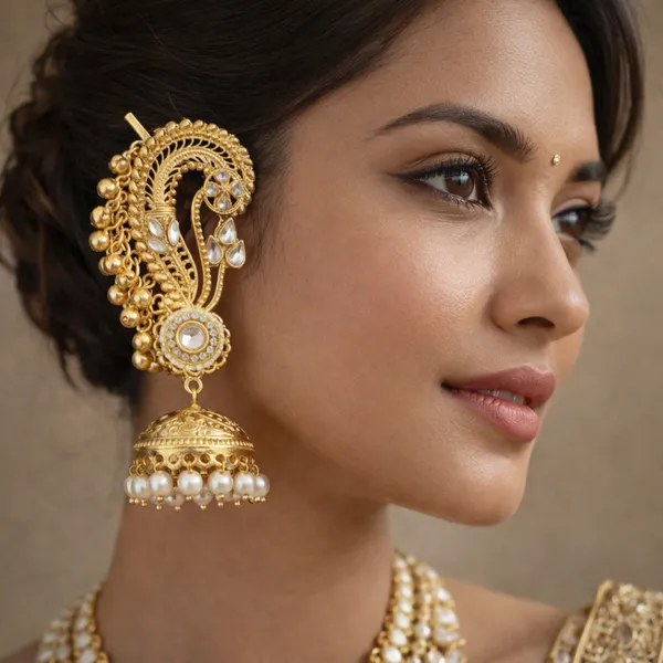 Gold_And_White_Traditional_Toned_Peacock_Jhumka_Earrings_With_Pearls_Kundan_Work_For_Women