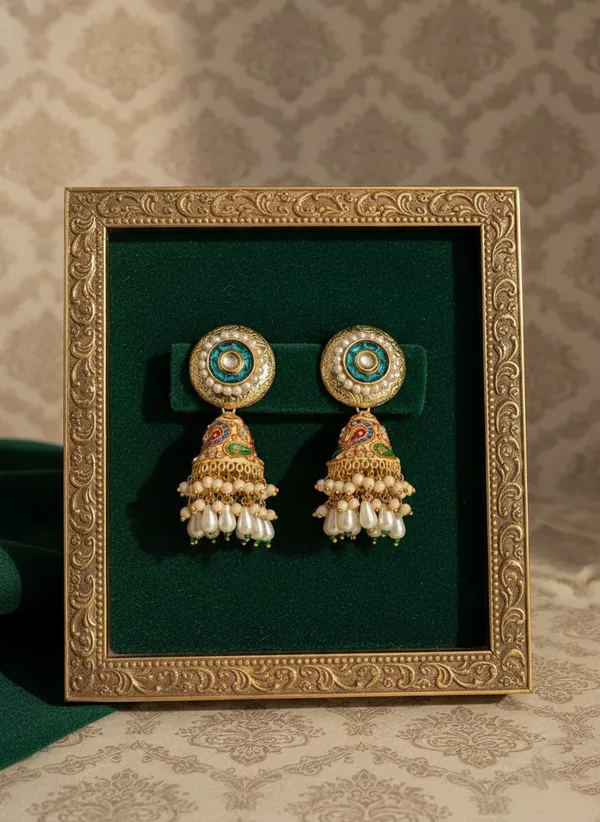Turquoise_And_Gold_Traditional_Toned_Jhumka_Earrings_With_Stone_Pearl_Drops_For_Women
