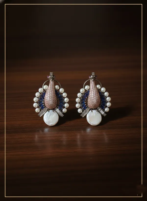 Blue_And_Gold_Peacock_Inspired_Pearl_Stone_Earrings_For_Women