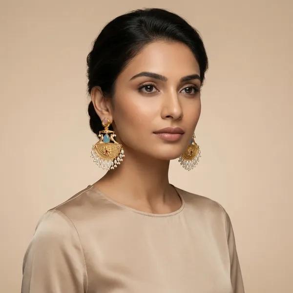 Turquoise_And_Gold_Traditional_Toned_Chandbali_Earrings_With_Stone_Pearl_Detailing_For_Women