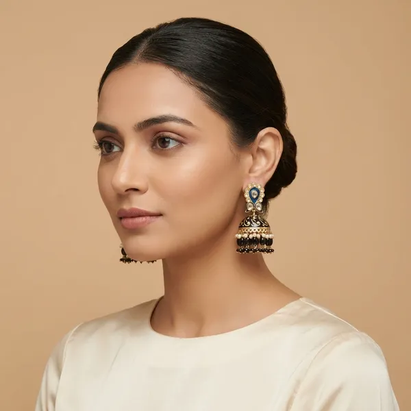 Blue_And_Gold_Traditional_Kundan_Jhumka_Earrings_With_Pearl_Bead_Dangles_For_Women