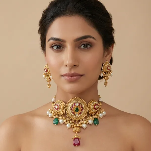 Ruby_Red_And_Gold_Traditional_Toned_Choker_Necklace_Set_With_Stones_Pearl_Embellishments_For_Women