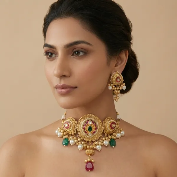 Ruby_Red_And_Gold_Traditional_Toned_Choker_Necklace_Set_With_Stones_Pearl_Embellishments_For_Women