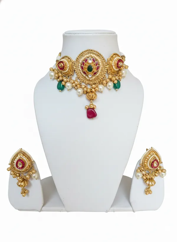 Ruby_Red_And_Gold_Traditional_Toned_Choker_Necklace_Set_With_Stones_Pearl_Embellishments_For_Women