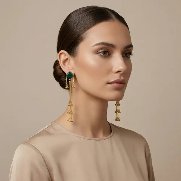 Green_And_Gold_Stone_Drop_Earrings_With_Golden_Chain_Tassels_For_Women