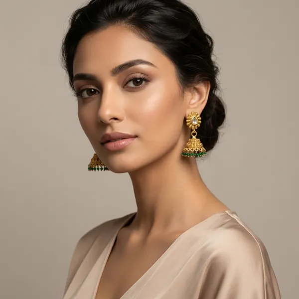 Green_And_Gold_Traditional_Toned_Kundan_Jhumka_Earrings_With_Beads_For_Women