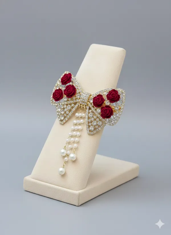 Red_And_Gold_Rose_Crystal_Bow_Back_pin_With_Pearl_Drops_For_Women