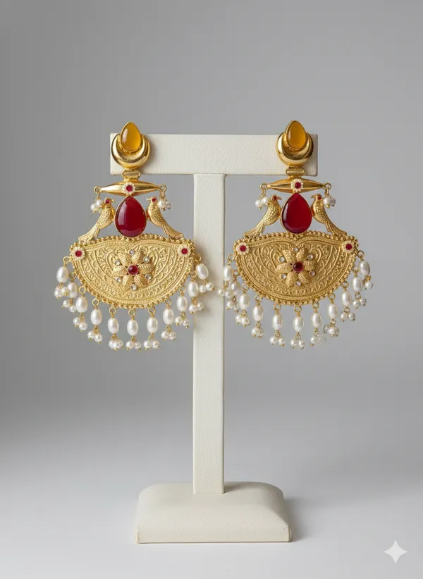 Gold_And_Ruby_Golden_Pearl_Drop_Earrings_With_Stone_Peacock_Design_For_Women