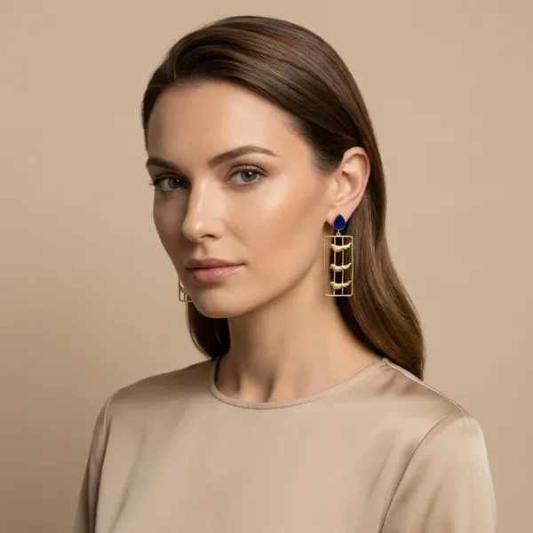 Blue_And_Gold_Elegant_Stone_Rectangular_Dangle_Earrings_With_Tone_Bird_Motif_For_Women