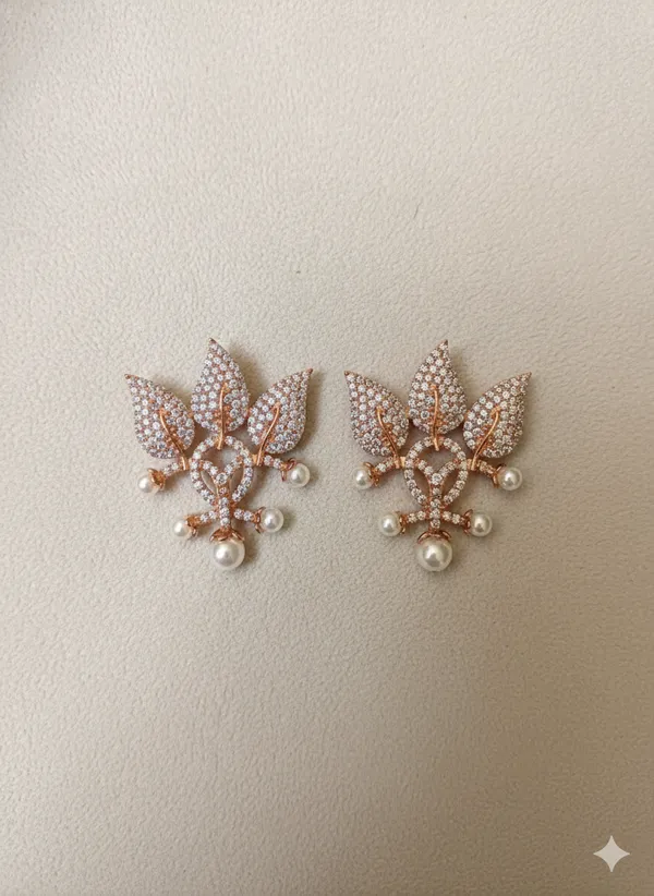 Rose_Gold_And_White_Elegant_Floral_Pearl_Drop_Earrings_For_Women