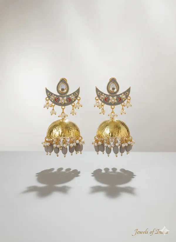 Gold_And_White_Traditional_Toned_Kundan_Jhumka_Earrings_With_Pearl_Bead_Drops_For_Women