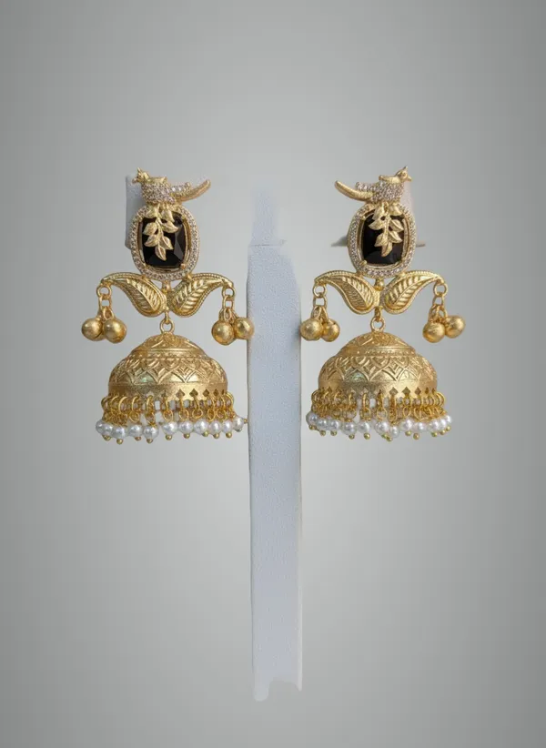 Black_And_Gold_Traditional_Golden_Jhumka_Earrings_With_Stone_Pearl_Drops_For_Women