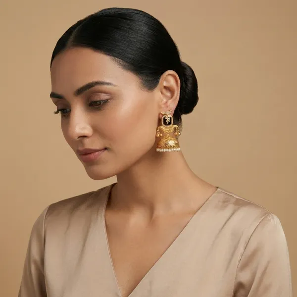 Black_And_Gold_Traditional_Golden_Jhumka_Earrings_With_Stone_Pearl_Drops_For_Women