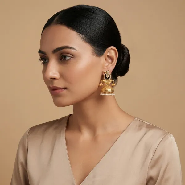 Black_And_Gold_Traditional_Golden_Jhumka_Earrings_With_Stone_Pearl_Drops_For_Women