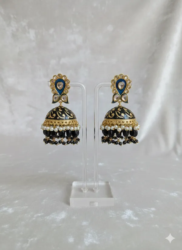 Blue_And_Gold_Traditional_Kundan_Jhumka_Earrings_With_Pearl_Bead_Dangles_For_Women