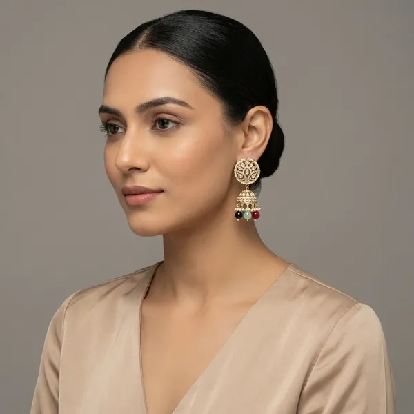 Multicolor_Traditional_Gold_Toned_Jhumka_Earrings_With_Stone_Drops_For_Women