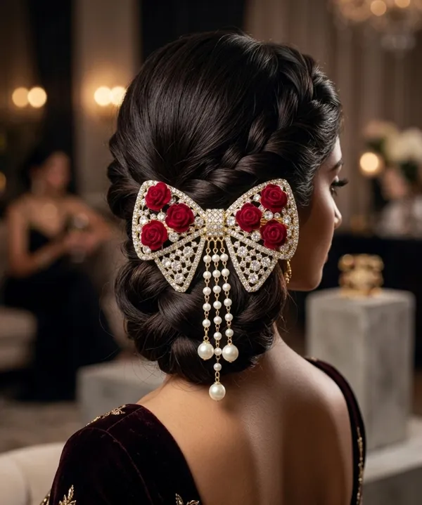 Red_And_Gold_Rose_Crystal_Bow_Back_pin_With_Pearl_Drops_For_Women