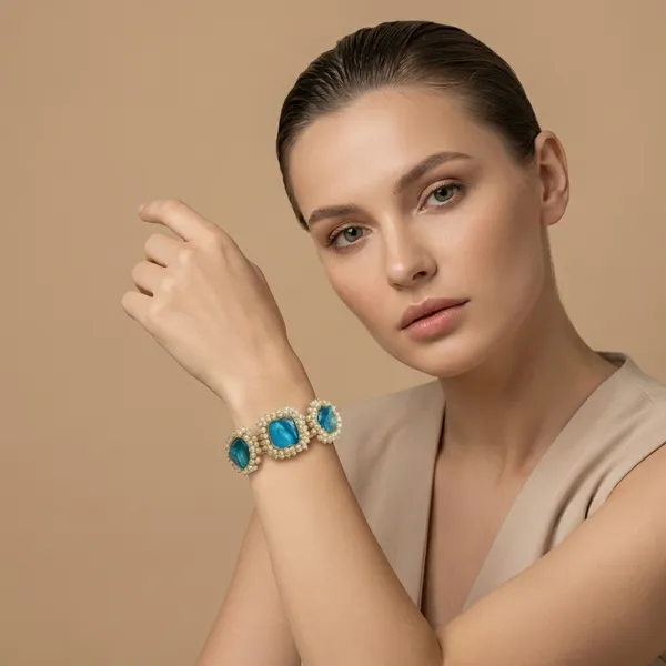 Turquoise_And_Gold_Elegant_Pearl_Statement_Bracelet_For_Women