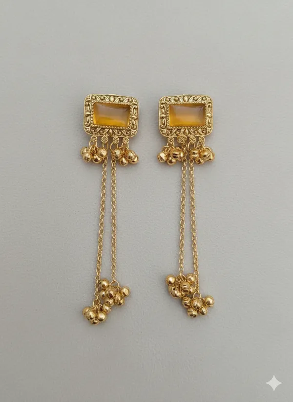 Amber_And_Gold_Elegant_Toned_Stone_Drop_Earrings_With_Chain_Danglers_For_Women