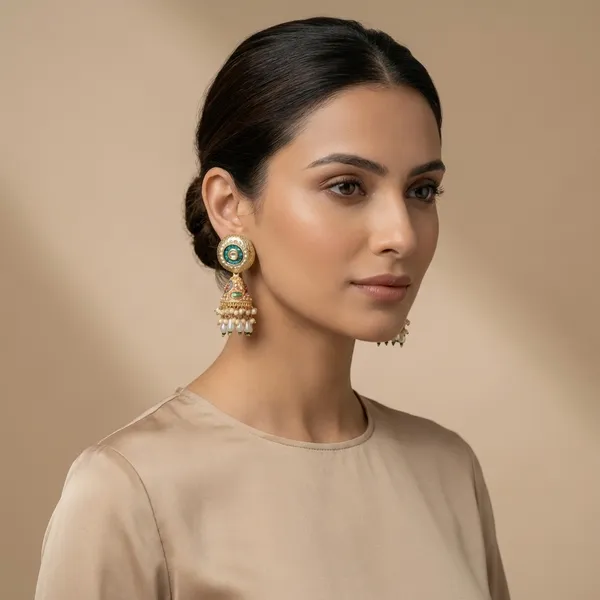 Turquoise_And_Gold_Traditional_Toned_Jhumka_Earrings_With_Stone_Pearl_Drops_For_Women